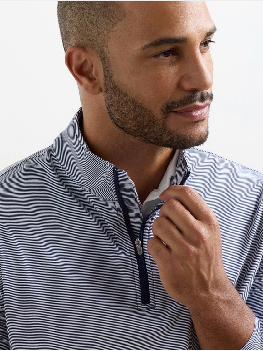 Brand New! Peter Millar Perth Sugar Stripe Performance Quarter Zip (navy/white) - Picture 3 of 5